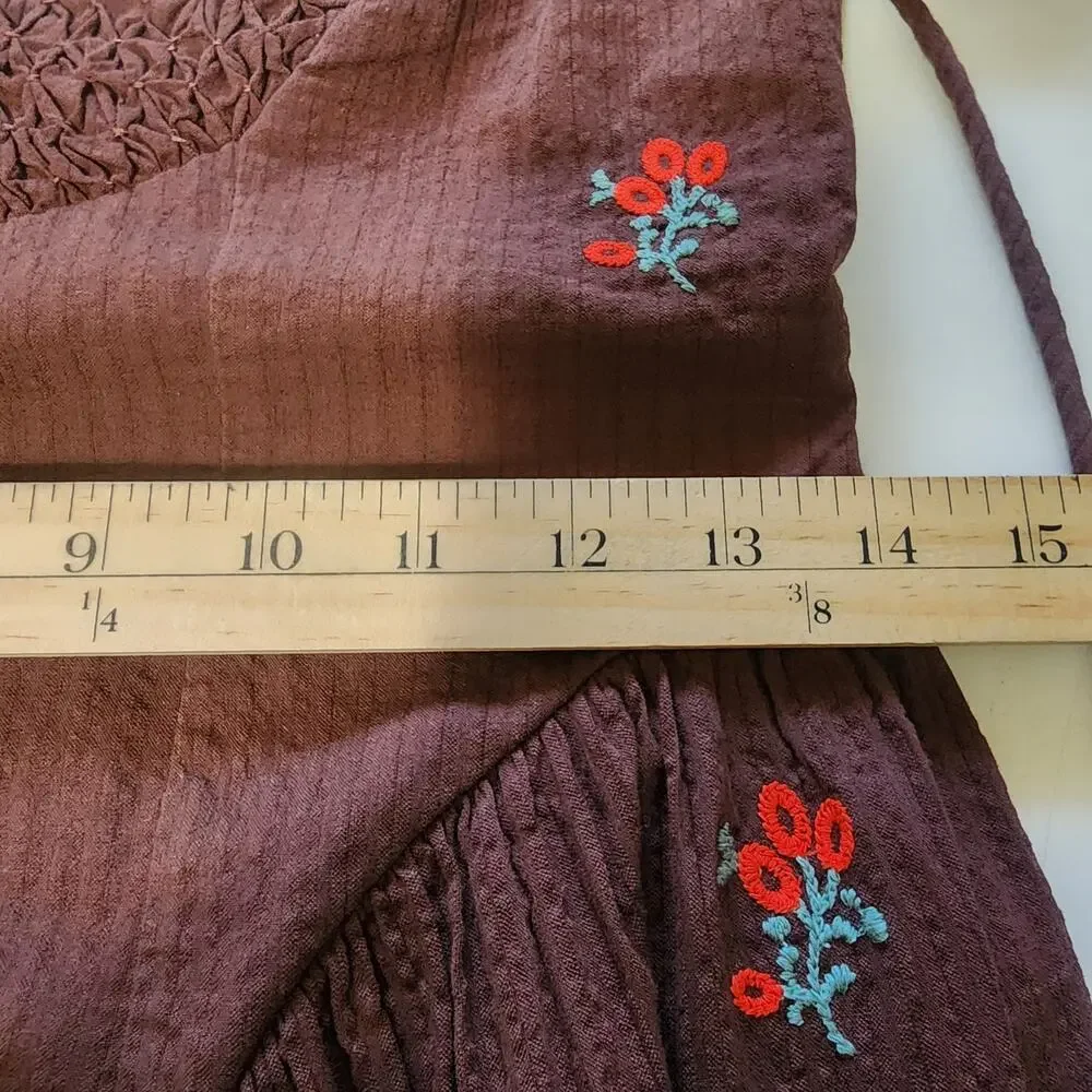 Free People Dress Maisie Midi Brown Floral Boho Embroidered size XS Cottage Core - Picture 13 of 13